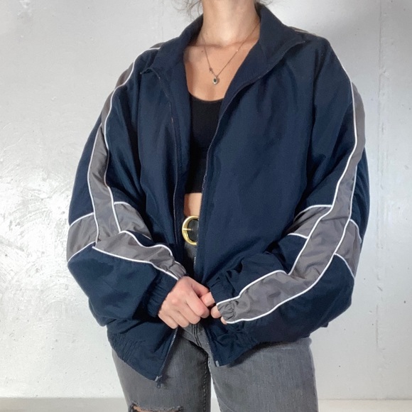 R & Y Sports Other - Vintage Style 80s/90s Gray + Navy Puffy Full Zip Windbreaker